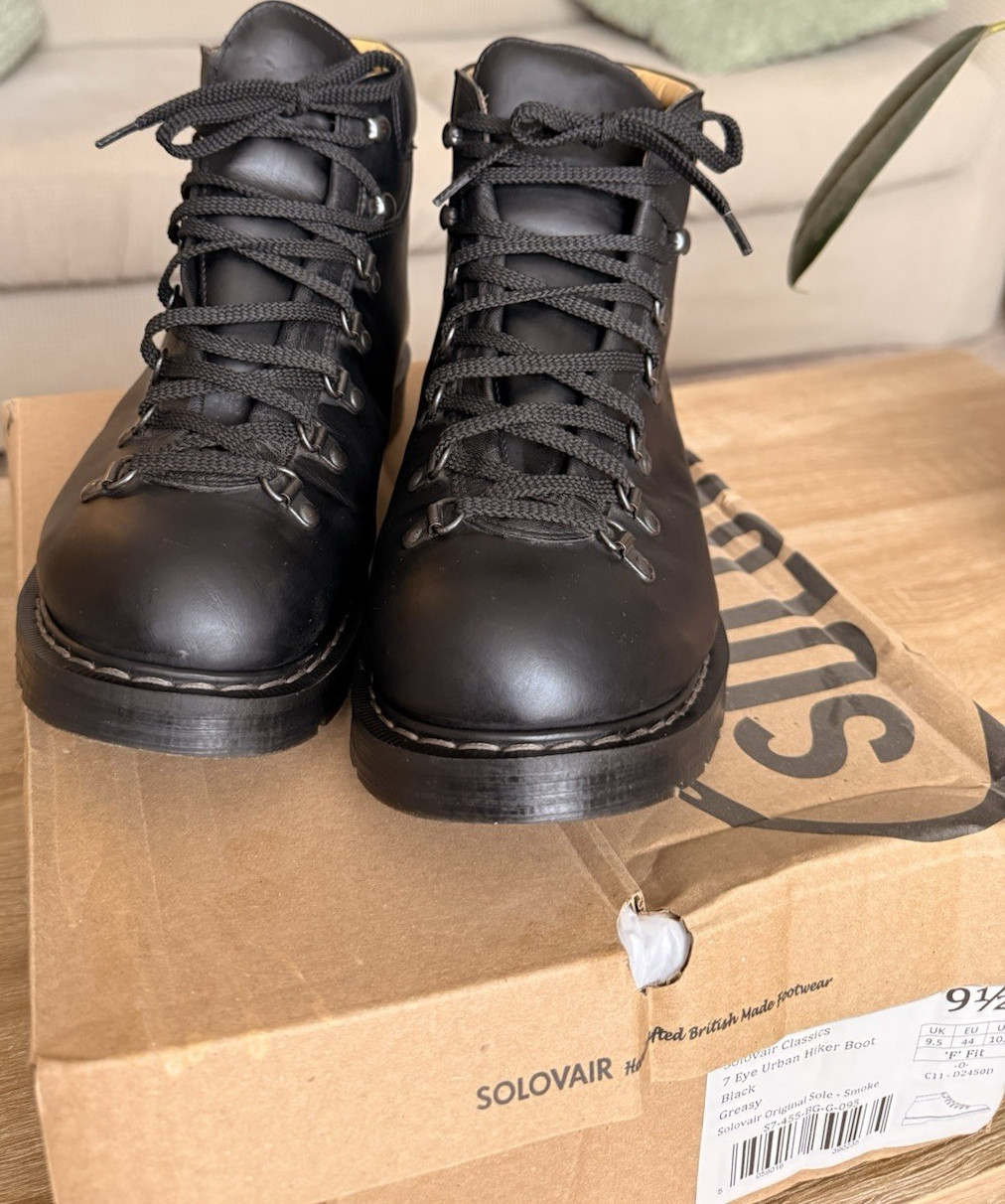 Solovair Classics Men's Black Leather 7-Eye Hiker Lace-Up Boot US