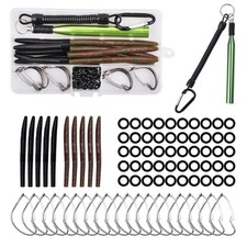 Wacky Rig Worm Hooks Fishing Tool Kit, 81PCS Fish Worm O Rings Set Weedless H...