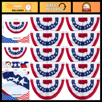 10 American Pleated Fan Flags 3x1.5 Ft USA Patriotic Banners for 4th of July Dec