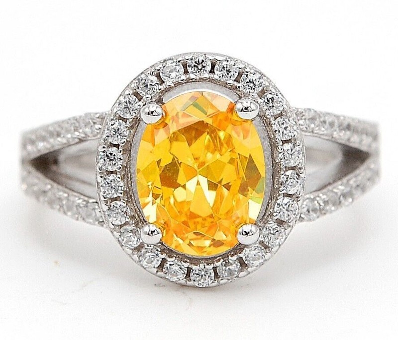 2CT Heat Treated Yellow Topaz 925 Solid Sterling Silver Ring Sz 6 &5-5