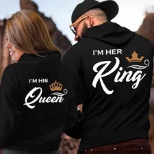 Couple Matching His King & Her Queen Hoodies Pullovers for Lovers Sweatshirt