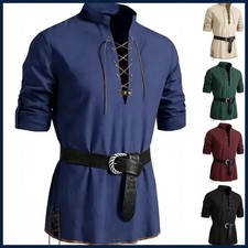 Runcati Mens Medieval Pirate Shirt Cotton Retro Lace Up Renaissance Shirts