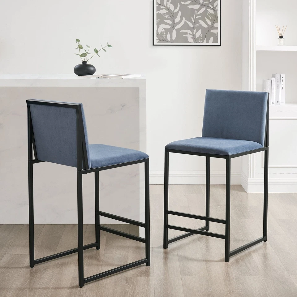 Dusk Rae Blue Velvet Set of 2 Barstools RRP £209