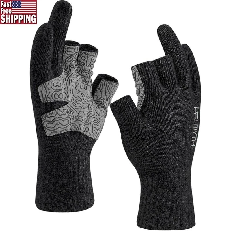 Wool Fingerless Gloves Warm Fishing Outdoor Work Anti-Slip Grip Lightweight S-M