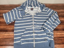 Quicksilver Striped Hoodie Blue  White Full Zip Kids Size XL