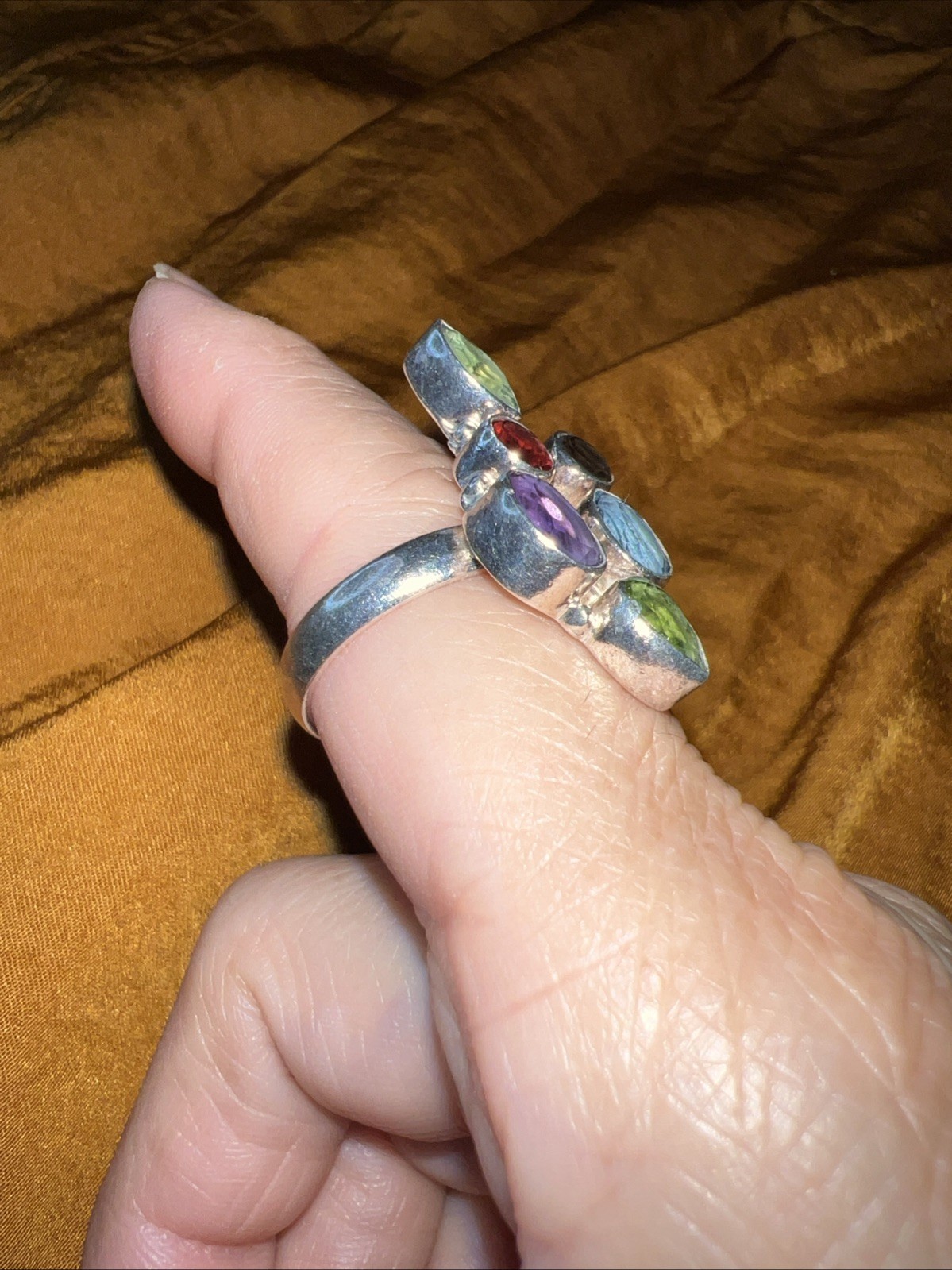 Multi Gemstone Silver Statement Ring, Garnet Tanz… - image 2