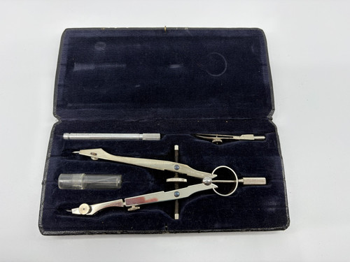 Vintage Drafting Tool Set Compass Dividers Ruling Pen Case + Germany Caliper