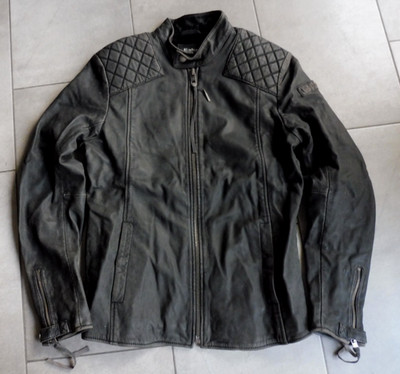 TIGHA Herren echt Leder Jacke Biker Lederjacke Gr M grau schwarz ungetragen