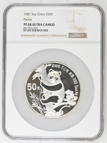 1987 5oz China Silver Panda S50Y - NGC PF 68 ULTRA CAMEO
