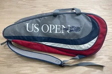 Vintage Wilson US Open Tennis Racket Bag Backpack Carry Case Blue Red Gray