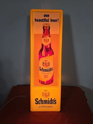 Schmidts Beer Philadelphia  Vintage Yellow Vertical Plastic Lighted Sign As Is