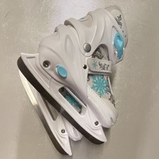 Maxluke Youth Adjustable Figure Ice Skates White Blue Gray Synthetic Hard Shell