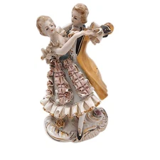 Antique German Amorous Dancing Couple Porcelain Figurine Waltz Beethovan ca 1890
