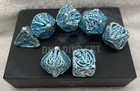 Metal DND Dice Set Role Playing Game Tabletop Box Teal / Turquoise / Silver New