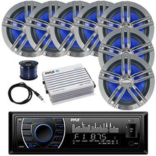 Pyle Single DIN Marine Radio, Bluetooth Amp, 6x 6.5" Speakers, Antenna, Wire