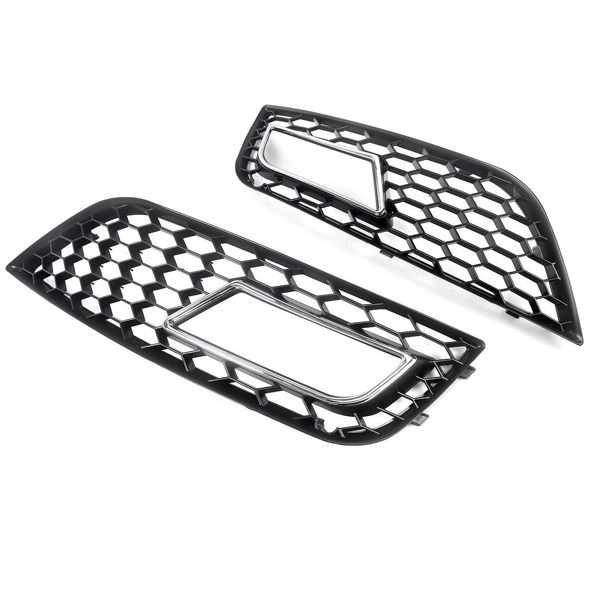 Pair Honeycomb Style Fog Light Cover For 2013-2016 Audi A4 B8.5 Standard Bumper