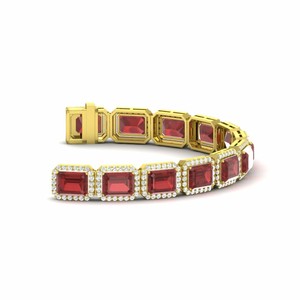 17.1Ctw Natural Emerald Cut Red Garnet & Diamond Tennis ...