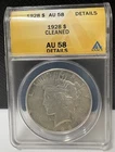 1928 Peace Dollar ANACS AU 58 Details Cleaned
