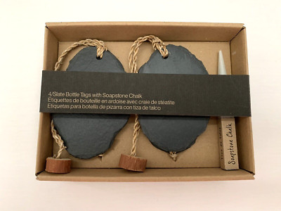 CRATE & BARREL SLATE BOTTLE TAGS WITH SOAPSTONE CHALK**NEW**