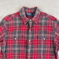 Vintage Polo Ralph Lauren Flannel Shirt Medium Red Western Pearl Snap Sawtooth