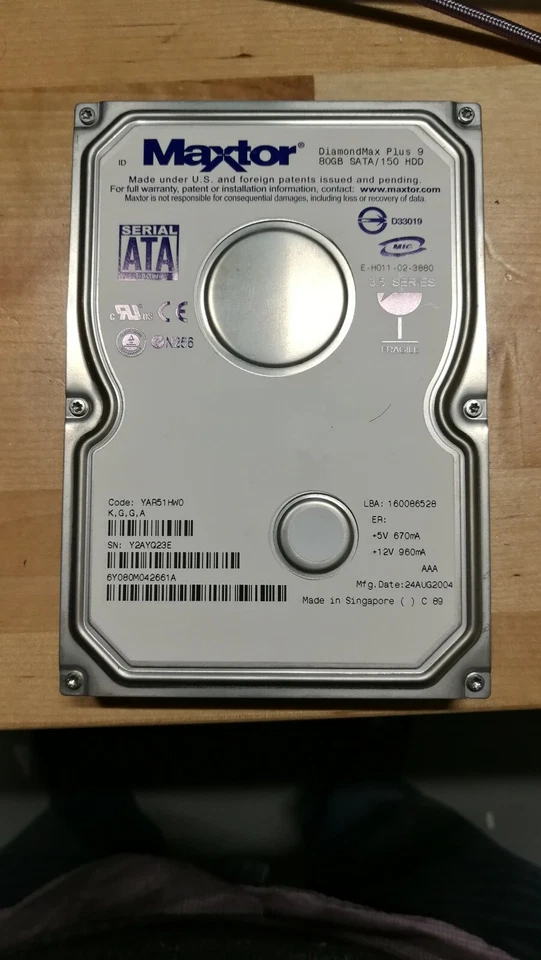 6Y080M0, Code YAR51HW0, KGBA, Maxtor 80GB SATA 3.5 Hard Drive DiamondMax Plus 9 - Image 2 of 4