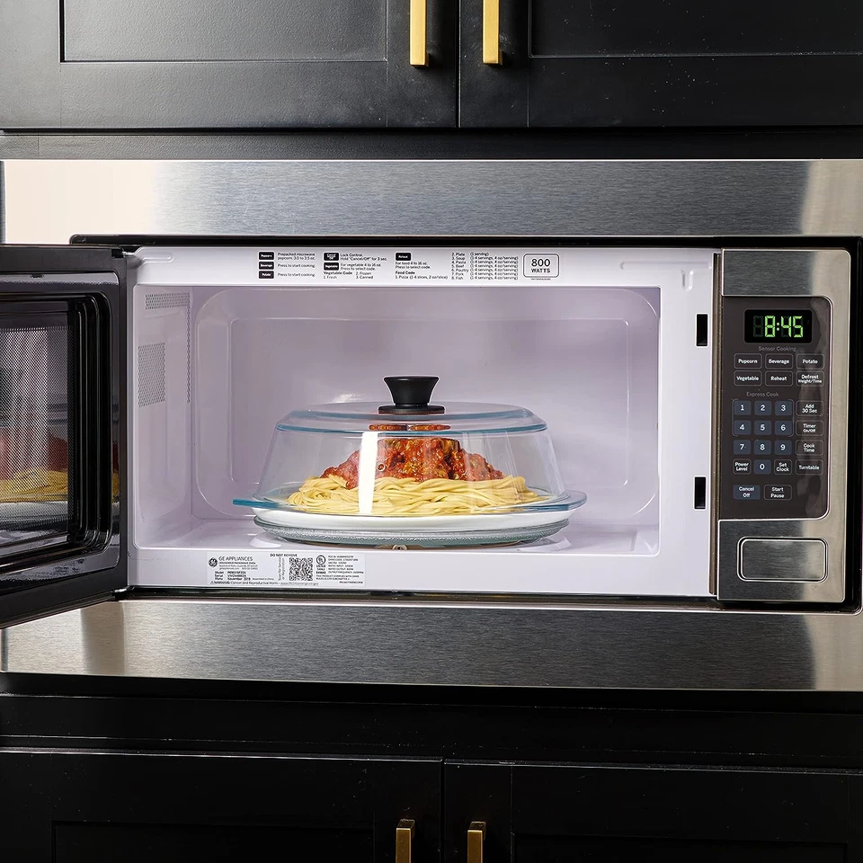 Cubierta alta para salpicaduras de microondas de vidrio para alimentos - Plato transparente para utensilios de cocina y utensilios de horneado Foto 3 de 4