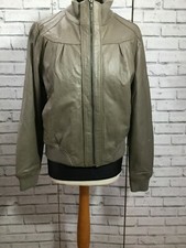Bomber Jacket Leather Ribbed Trim Grey Womens Size 18 Vintage 90s