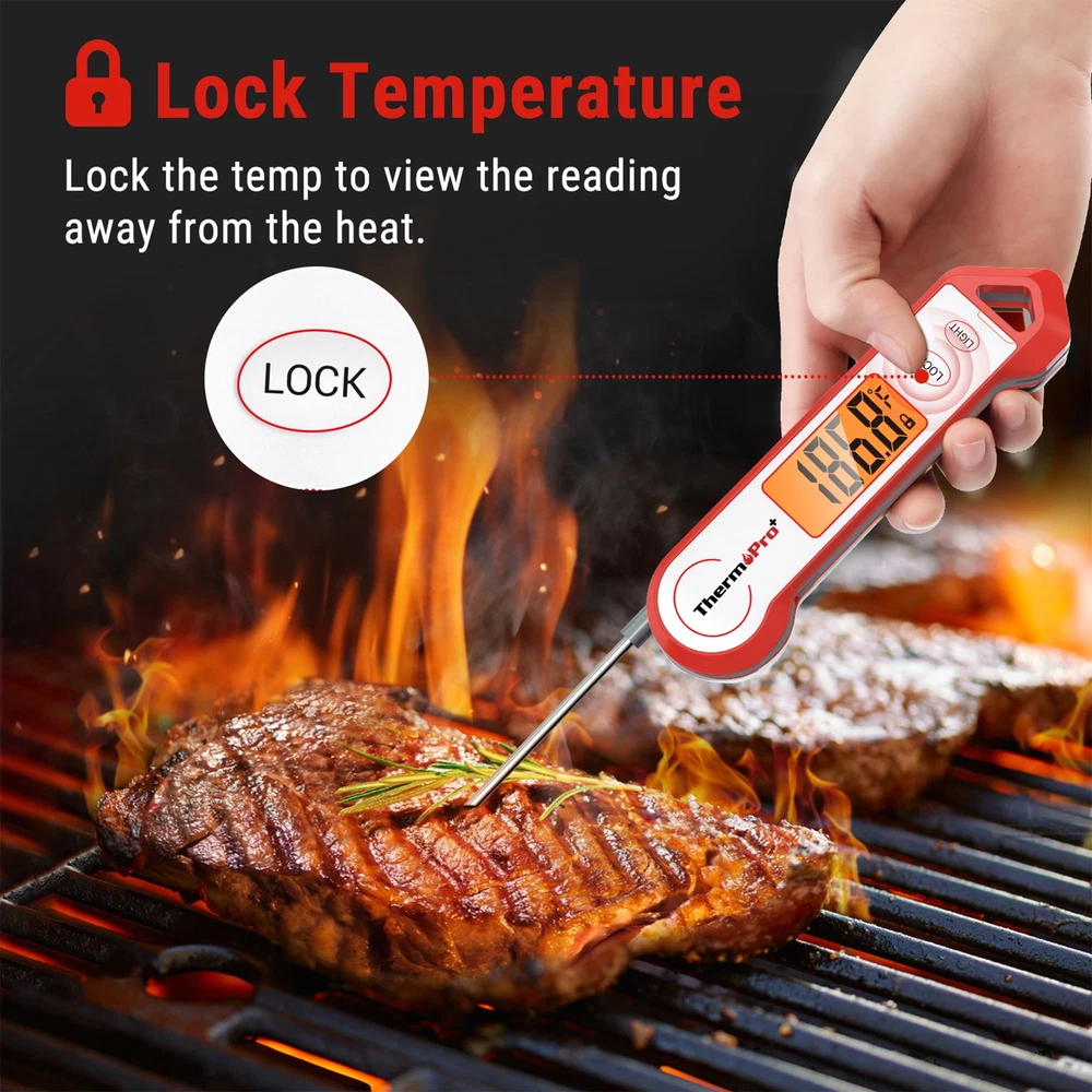 Meat Thermometer W/ Magnet LED Display Waterproof Stainless Steel Grilling BBQ