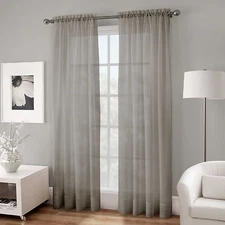 Crushed Voile Sheer 84-Inch Rod Pocket Window Curtain Panel in Fog
