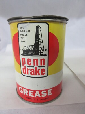 VINTAGE ADVERTISING 1 LB PENN DRAKE   GREASE CAN  EMPTY  D-434