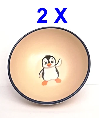 MARKENKERAMIK Lustige Kinder Brei Schale Müslischale Pinguin 2er-Set Handarbeit Geschenk-Idee