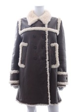 Miu Miu Distressed Sheepskin Logo Coat / Brown