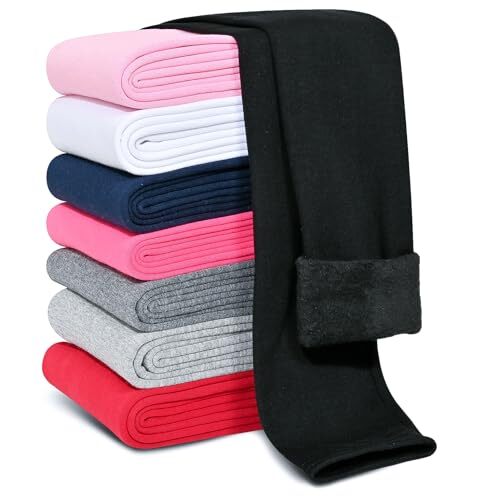Girls Fleece Lined Leggings Cotton Kids Winter Warm Leggings 7-8 Years Black