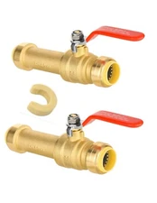 EFIELD 2 PCS 3/4"  Push Fit Slip Brass Full Port Ball Valve +Clip, Lead Free