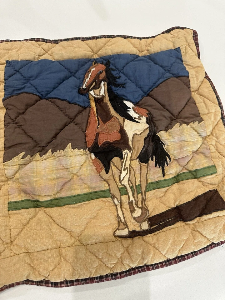 Two Patch Magic Horse Design Hand Quilted 14 X 14 Throw  Pillow Sham Western - Image 2 of 4