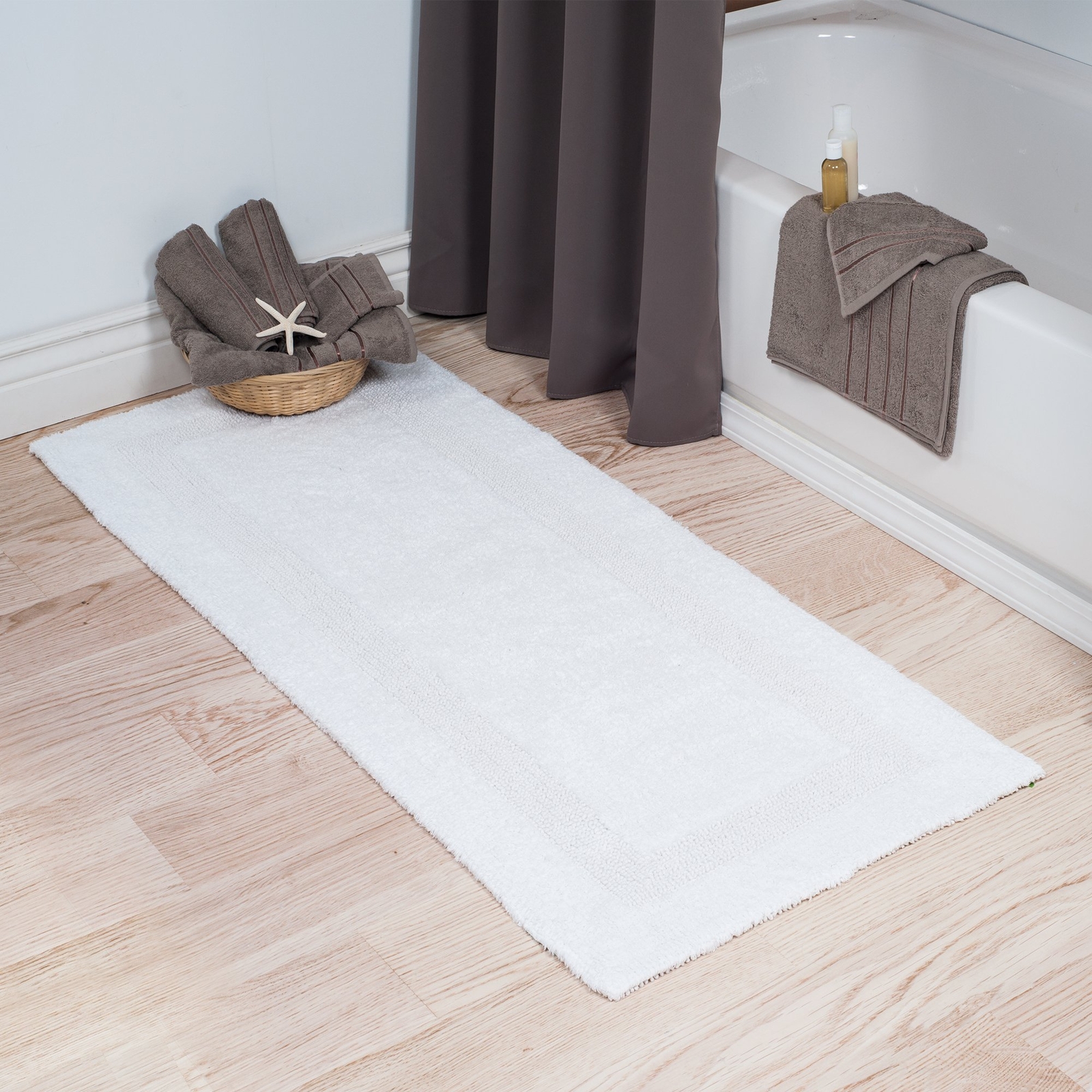 Bath Mat - 60x24-Inch Plush Cotton Bathroom Runner - Machine Washable Bath Ma...