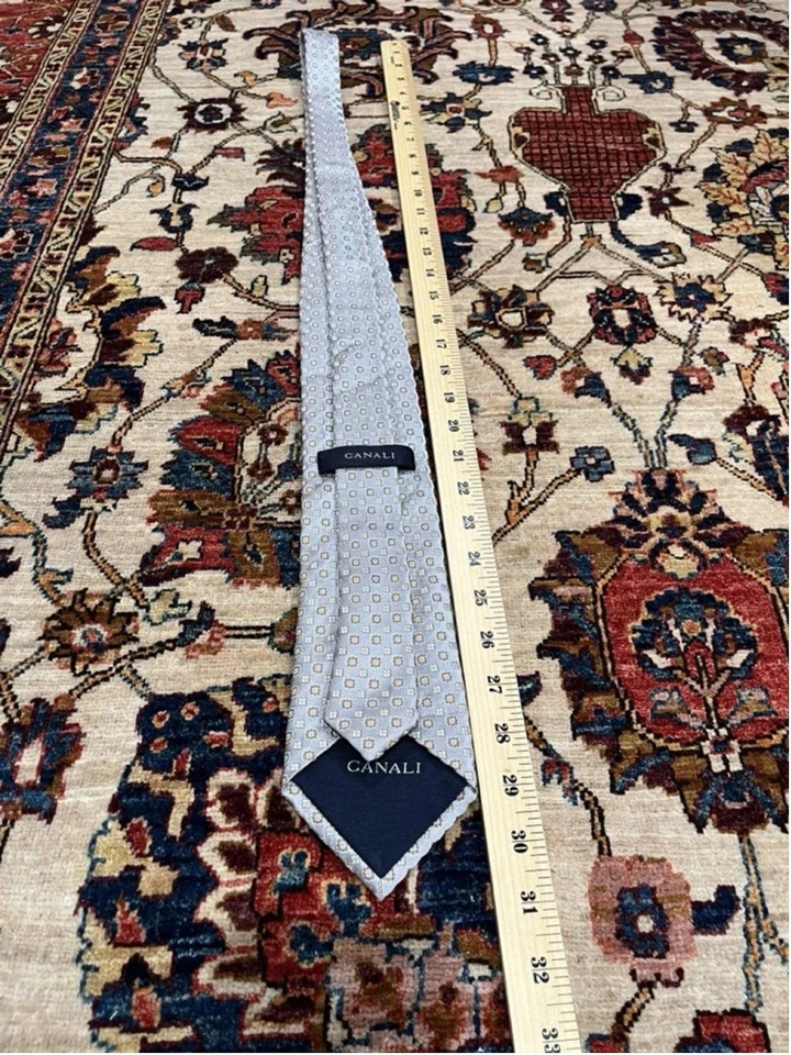Corbata Preppy Para Hombre Canali Plateada Floral Pura Seda Hecha en Italia Foto 4 de 4