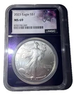 2023 $1 American Silver Eagle NGC MS69 .999 - TraderBea Purple Core