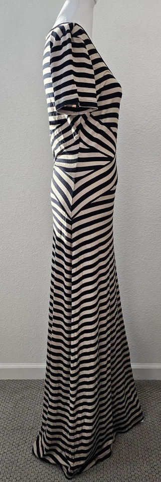 NWT BEIGE BY ECI NEW YORK BLACK & BEIGE STRIPE STRETCH MAXI DRESS SIZE M - Image 4 of 4