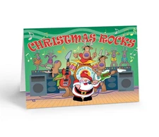 Santa's Rock Band Christmas Cards - 12 Cards w/Envelopes - Size 6.25" x 4.5"
