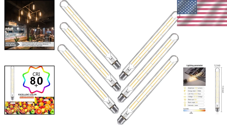 Dimmable LED Tubular Bulb 6-Pack - 12W, E26 Base, 4000K - Image 2 of 4
