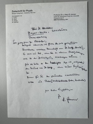 Hans Jensen ( 1907-21973 ) - Physik  Nobelpreisträger 1963 - original Autograph