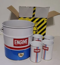Engine Organic Italian Gin Barware Metal Ice Bucket & 4 Tin Cup Tumbler's