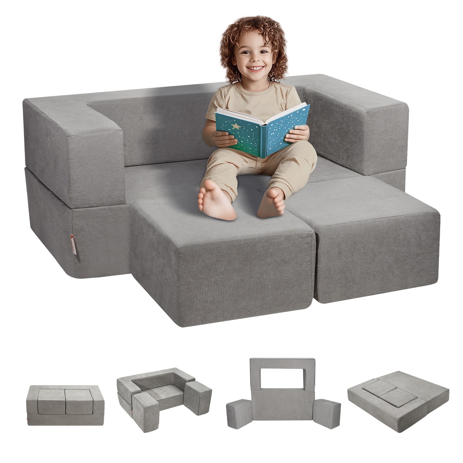 Fauteuil enfant ludique gris foncé 4 pcs idéal pour coin lecture et sieste au salon