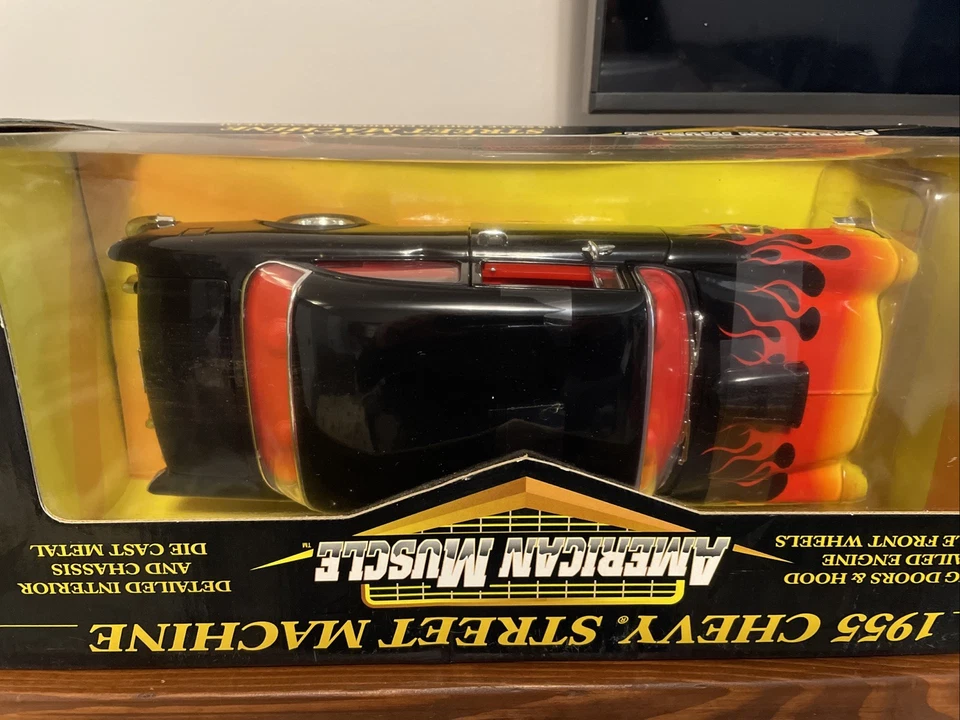 ERTL 1/18 1955 55 Chevy Street Machine Black With Flames - Image 4 of 4
