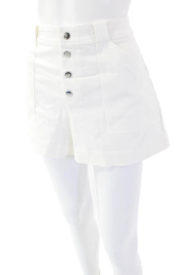 Ramy Brook Womens Silver Toned Hardware Button Fly Casual Shorts White Size M - Image 2 of 4