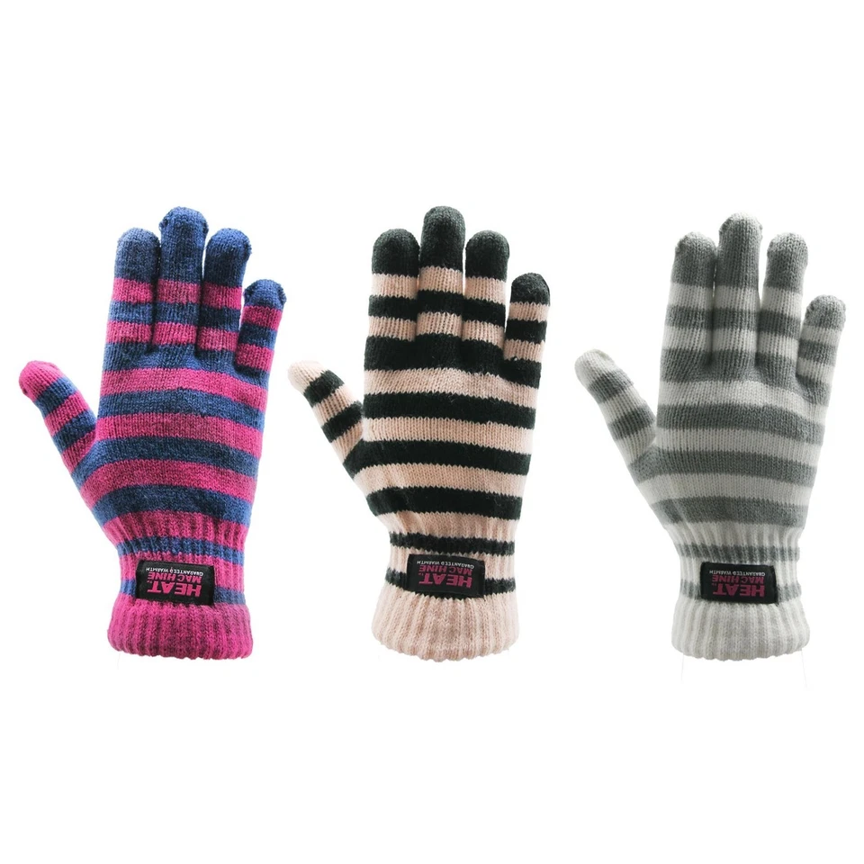 Femmes Rayure Gants Hiver Chaud Thermique Mitaines Taille Unique Extensible - Photo 1/1