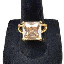 Champagne Cubic Zirconia Gold-Finished Ring Square Crystal Ladies Jewelry Sz 7