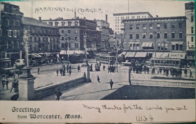 Greetings from Worcester Massachusetts MA Harrington Corner Folding  Postcard