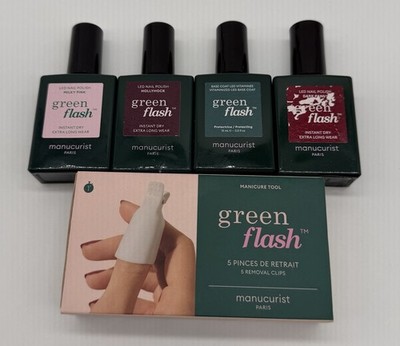 Manucurist Green Flash Gel Polish Bundle Milky Pink Hollyhock Base Coat Clips